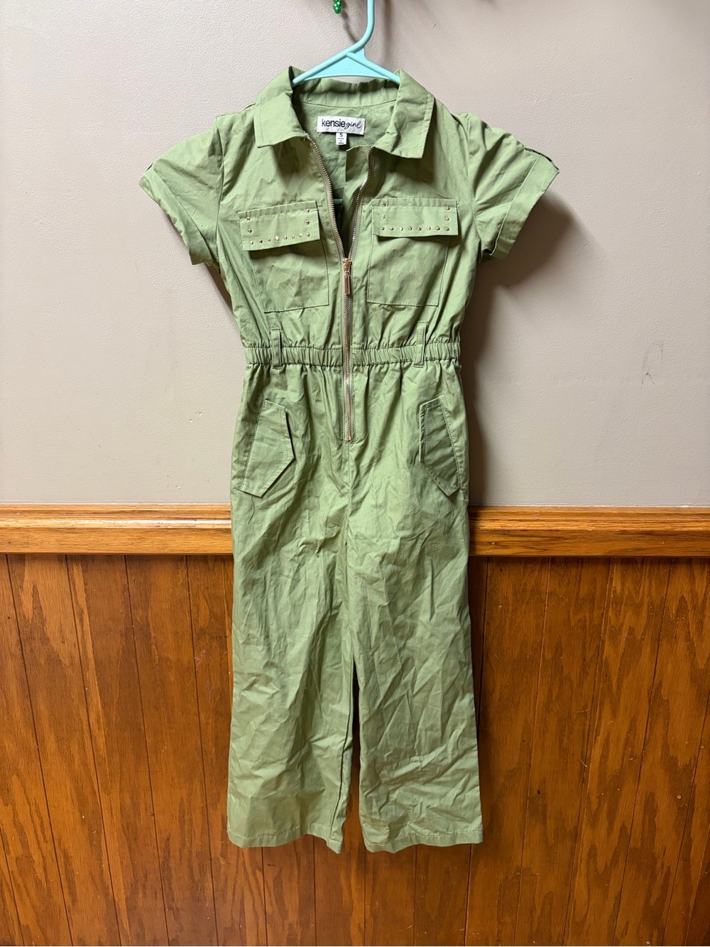 Kensie Olive Green Utility Romper with Stud Detail